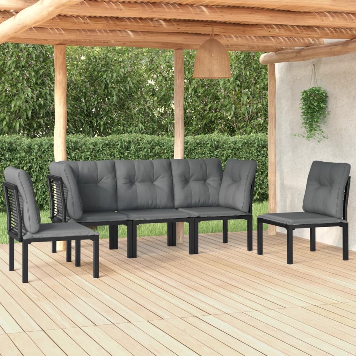 vidaXL 5-delige Loungeset poly rattan en grijs - Negro