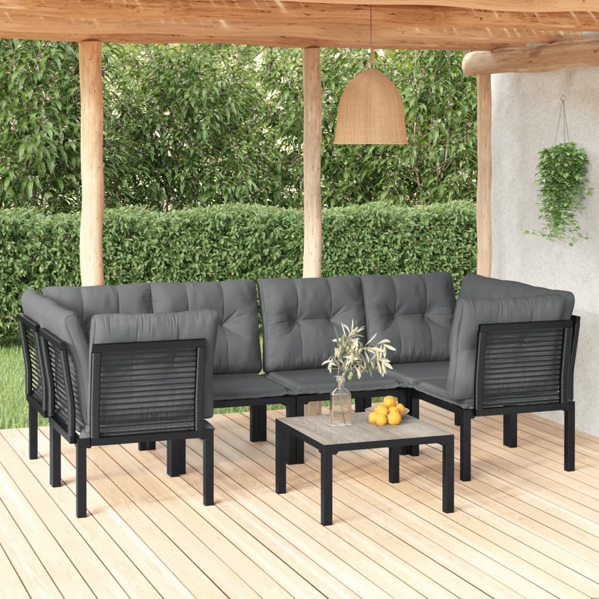 vidaXL 7-delige Loungeset poly rattan en grijs - Zwart