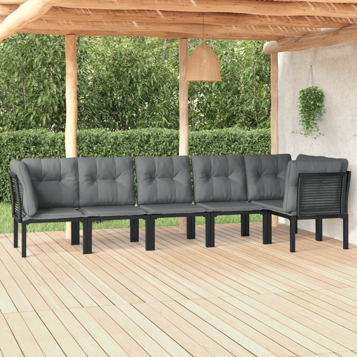 vidaXL 6-delige Loungeset poly rattan en grijs - Zwart