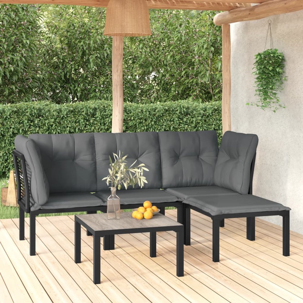 vidaXL 5-delige Loungeset poly rattan en grijs - Zwart