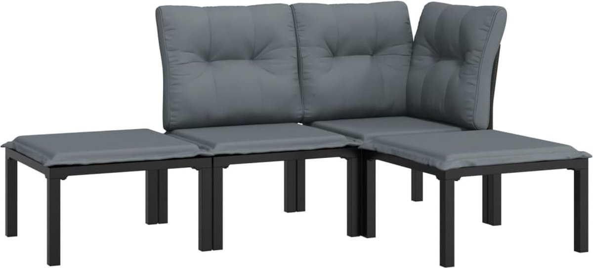 vidaXL 4-delige Loungeset poly rattan en grijs - Zwart