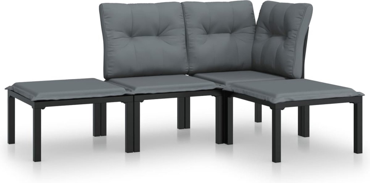 vidaXL 4-delige Loungeset poly rattan en grijs - Zwart