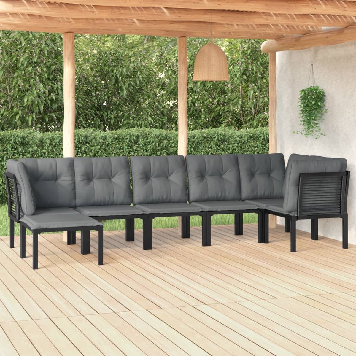 vidaXL 7-delige Loungeset poly rattan en grijs - Zwart