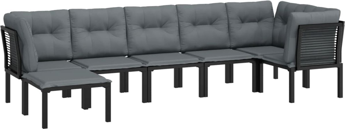 vidaXL 7-delige Loungeset poly rattan en grijs - Zwart