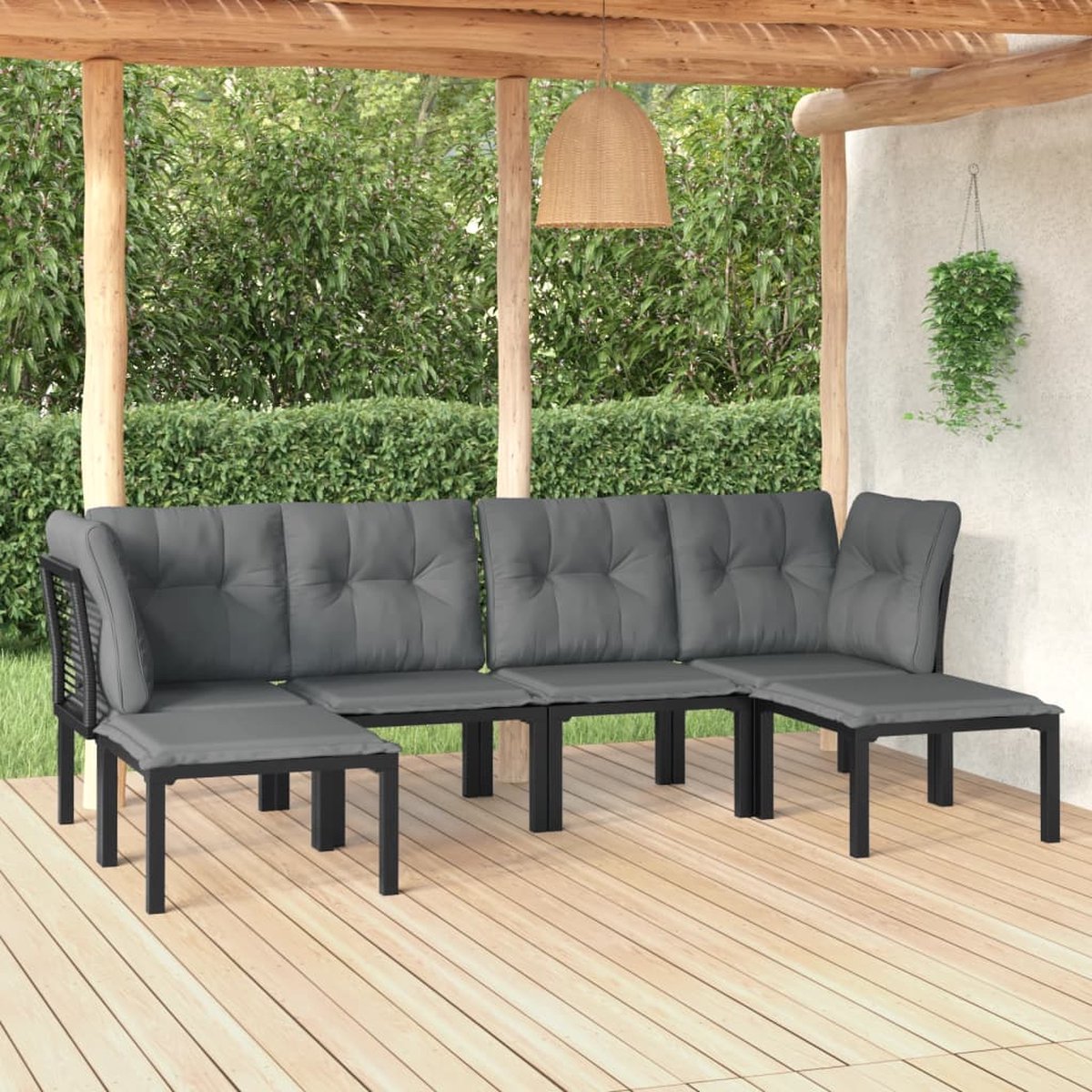 vidaXL 6-delige Loungeset poly rattan en grijs - Zwart