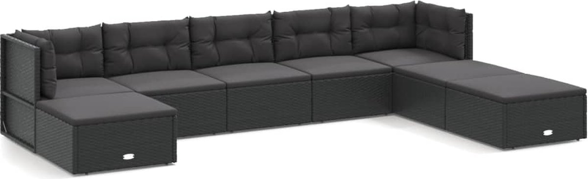 vidaXL 8-delige Loungeset met kussens poly rattan - Zwart