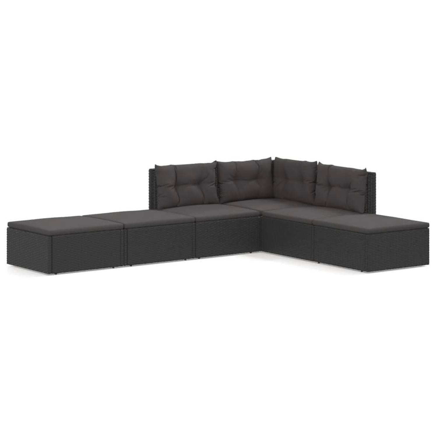 vidaXL 6-delige Loungeset met kussens poly rattan - Zwart