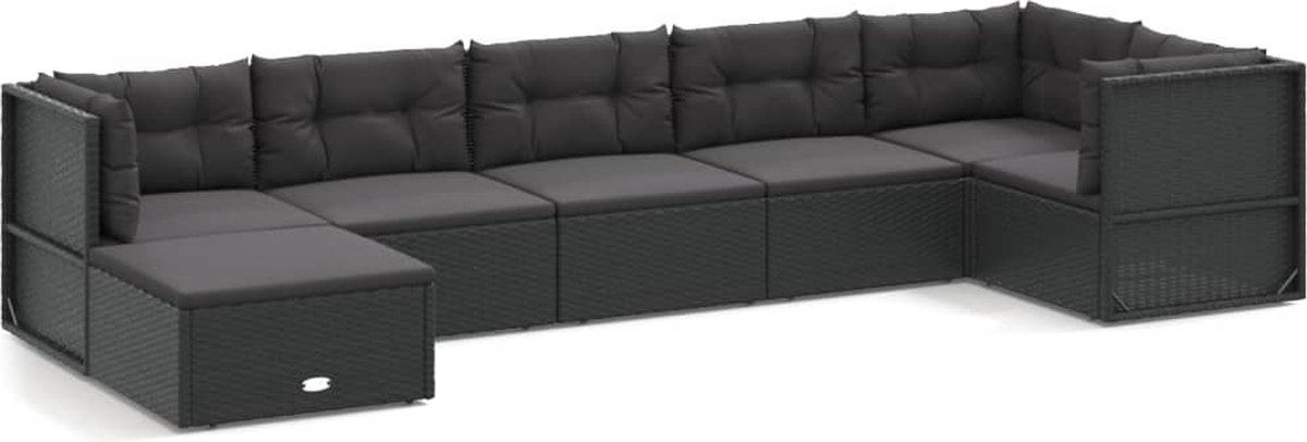 vidaXL 7-delige Loungeset met kussens poly rattan - Zwart