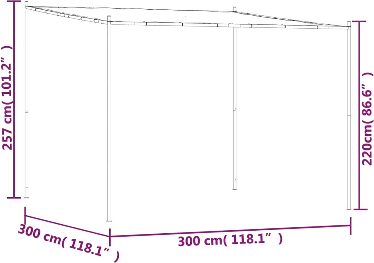 vidaXL Prieel 3x3 m 180 g/m² stof en staal antracietkleurig