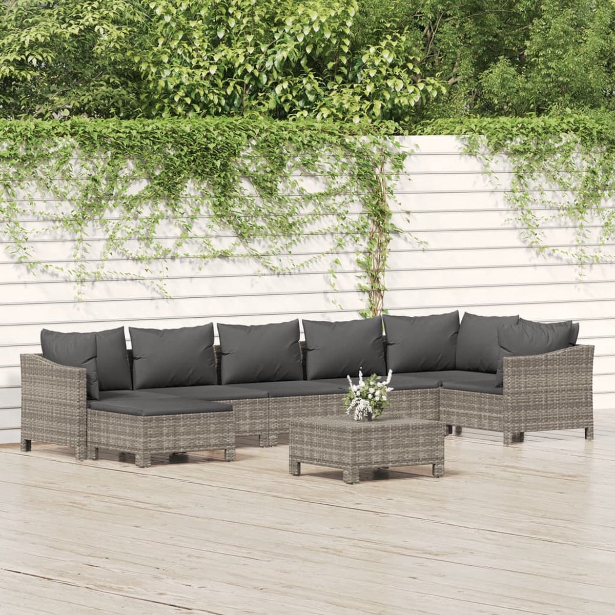 vidaXL 8-delige Loungeset met kussens poly rattan - Grijs