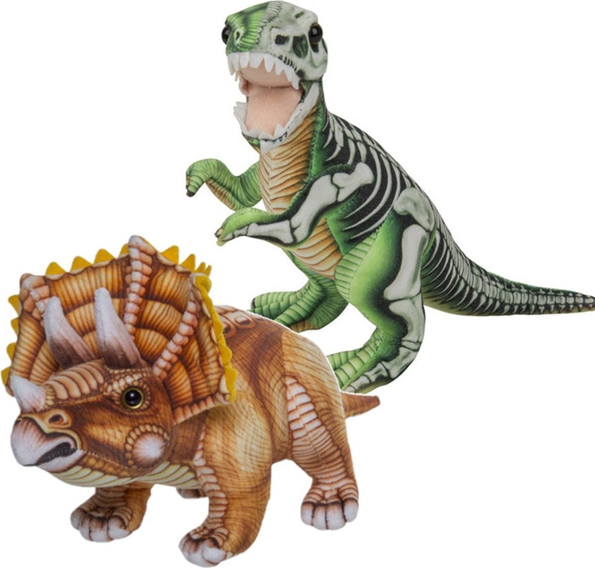 Speelgoed set van 2x pluche dino knuffels T-Rex en Triceratops van 30 cm - Knuffeldier