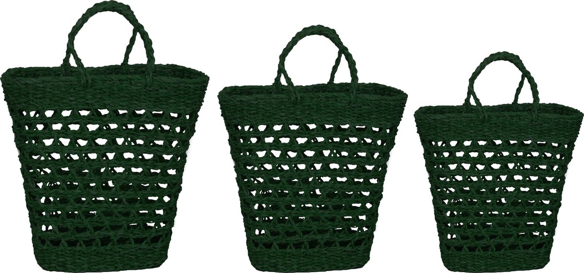 Dijk Natural Collections DKNC - Tas zeegras natuur - 38x24x40cm - Set van 3 - Groen