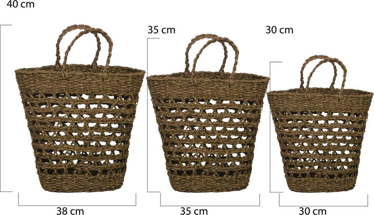 Dijk Natural Collections DKNC - Tas zeegras natuur - 38x24x40cm - Set van 3 - Natuurlijk