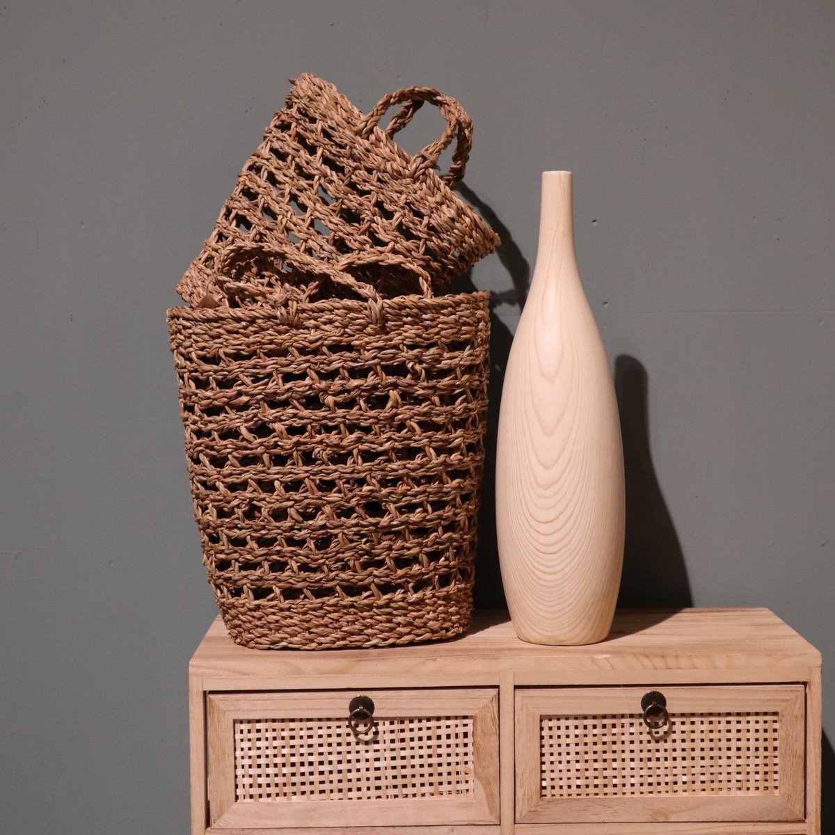 Dijk Natural Collections DKNC - Tas zeegras natuur - 38x24x40cm - Set van 3 - Natuurlijk