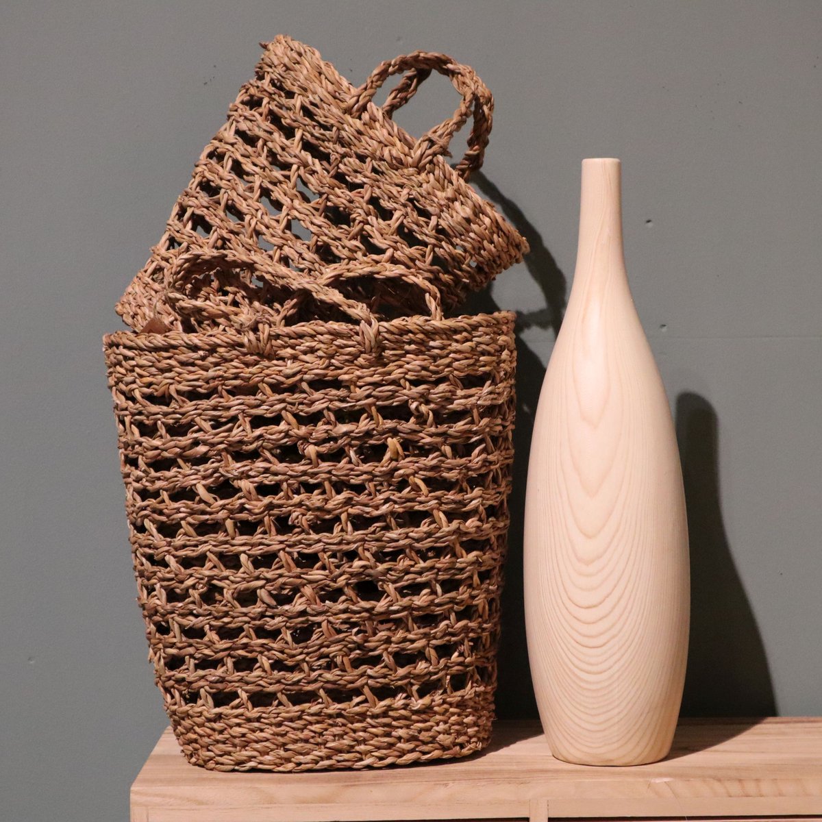 Dijk Natural Collections DKNC - Tas zeegras natuur - 38x24x40cm - Set van 3 - Natuurlijk