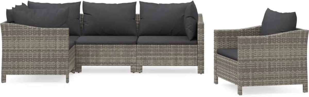 vidaXL 5-delige Loungeset met kussens poly rattan - Grijs