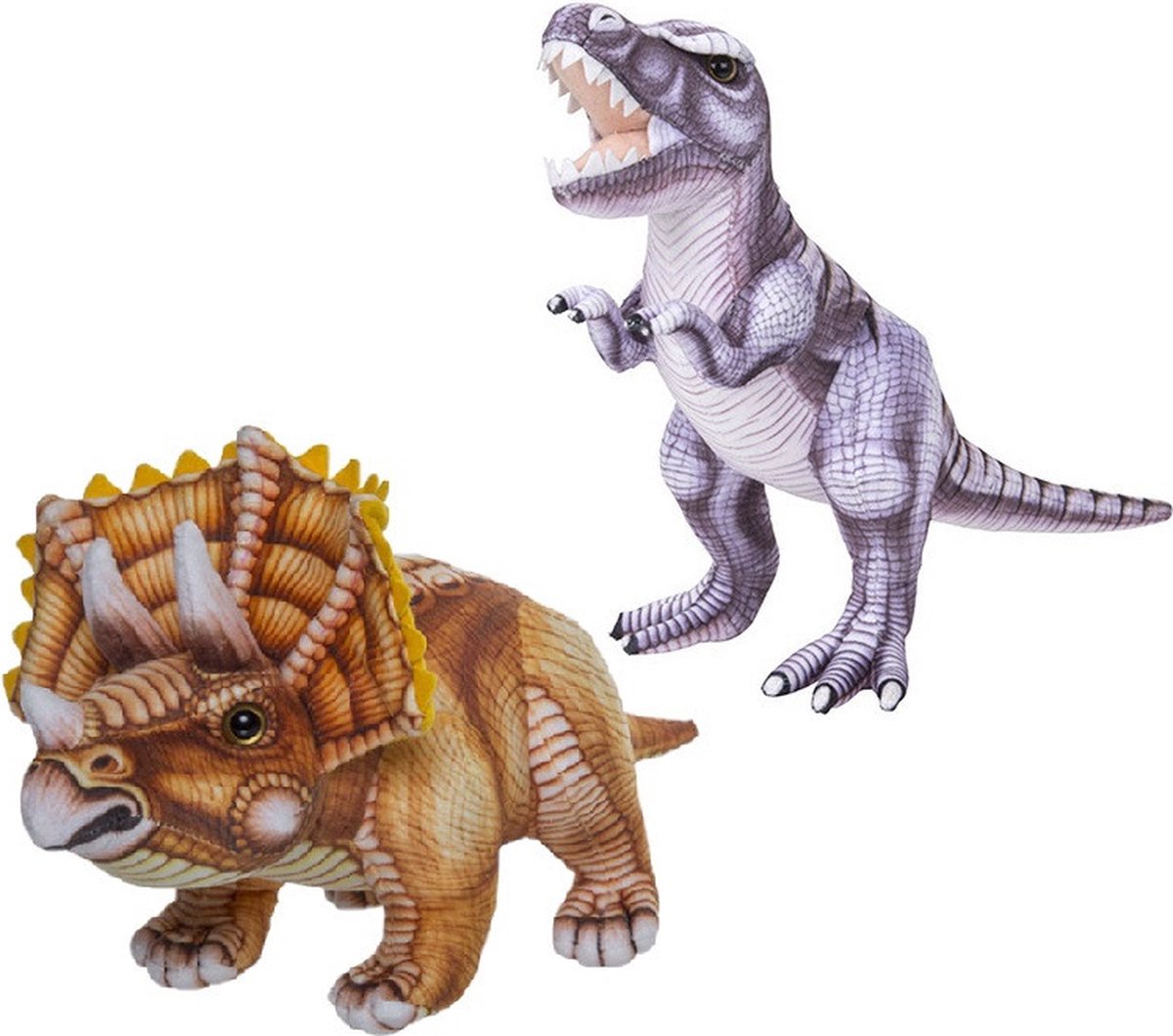 Speelgoed set van 2x pluche dino knuffels T-Rex en Triceratops van 30 cm - Knuffeldier