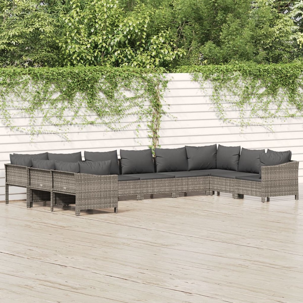 vidaXL 10-delige Loungeset met kussens poly rattan - Grijs