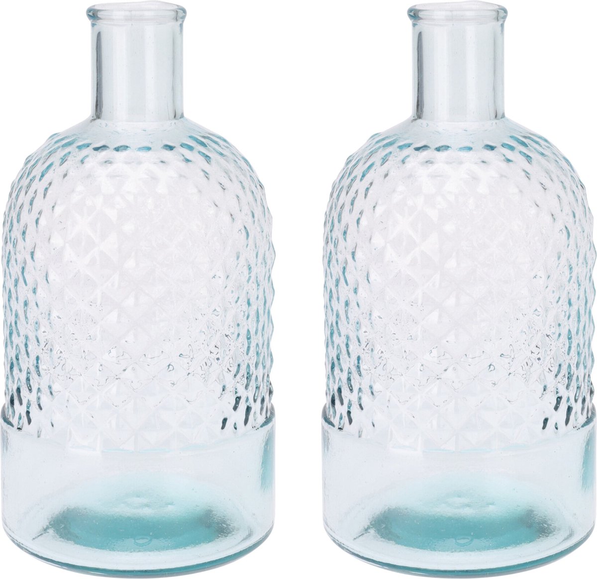 H&S collection Bloemenvaas Salerno - 2x - Gerecycled glas - transparant - D12 x H23 cm - Vazen