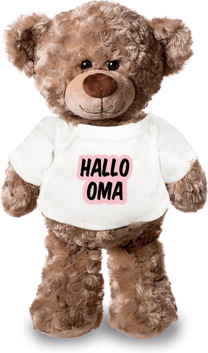 Bellatio Decorations Hallo oma aankondiging meisje pluche teddybeer knuffel 24 cm - Knuffeldier - Roze