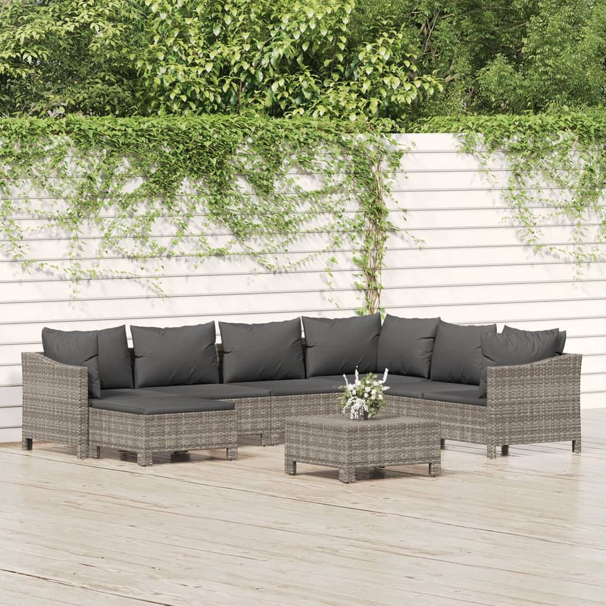 vidaXL 8-delige Loungeset met kussens poly rattan - Grijs