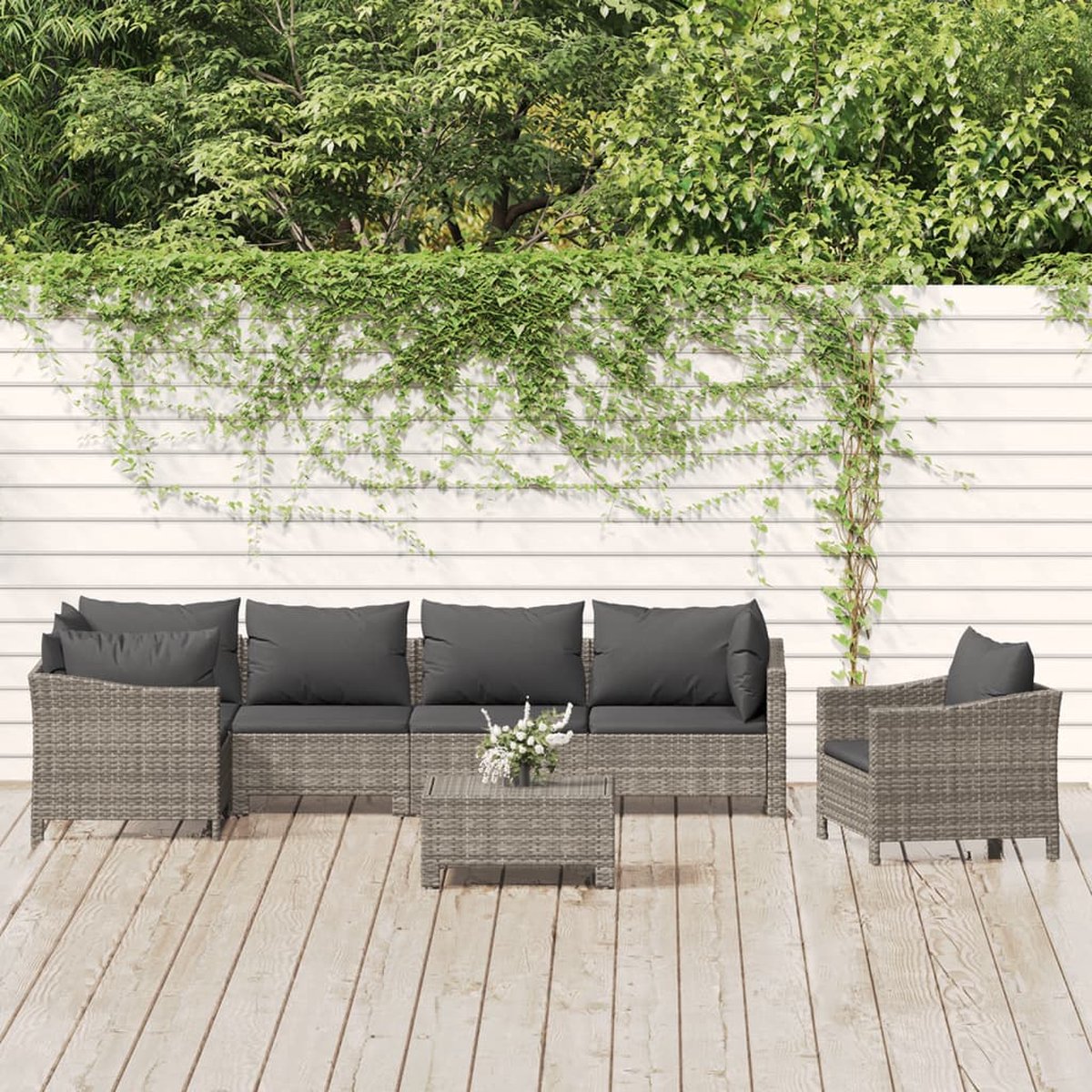 vidaXL 7-delige Loungeset met kussens poly rattan - Grijs