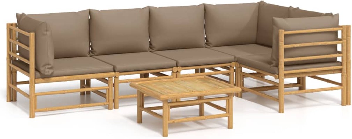 vidaXL 6-delige Loungeset met kussens bamboe taupe - Bruin