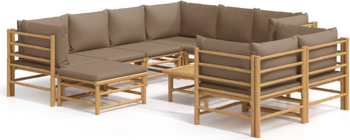 vidaXL 10-delige Loungeset met kussens bamboe taupe - Bruin