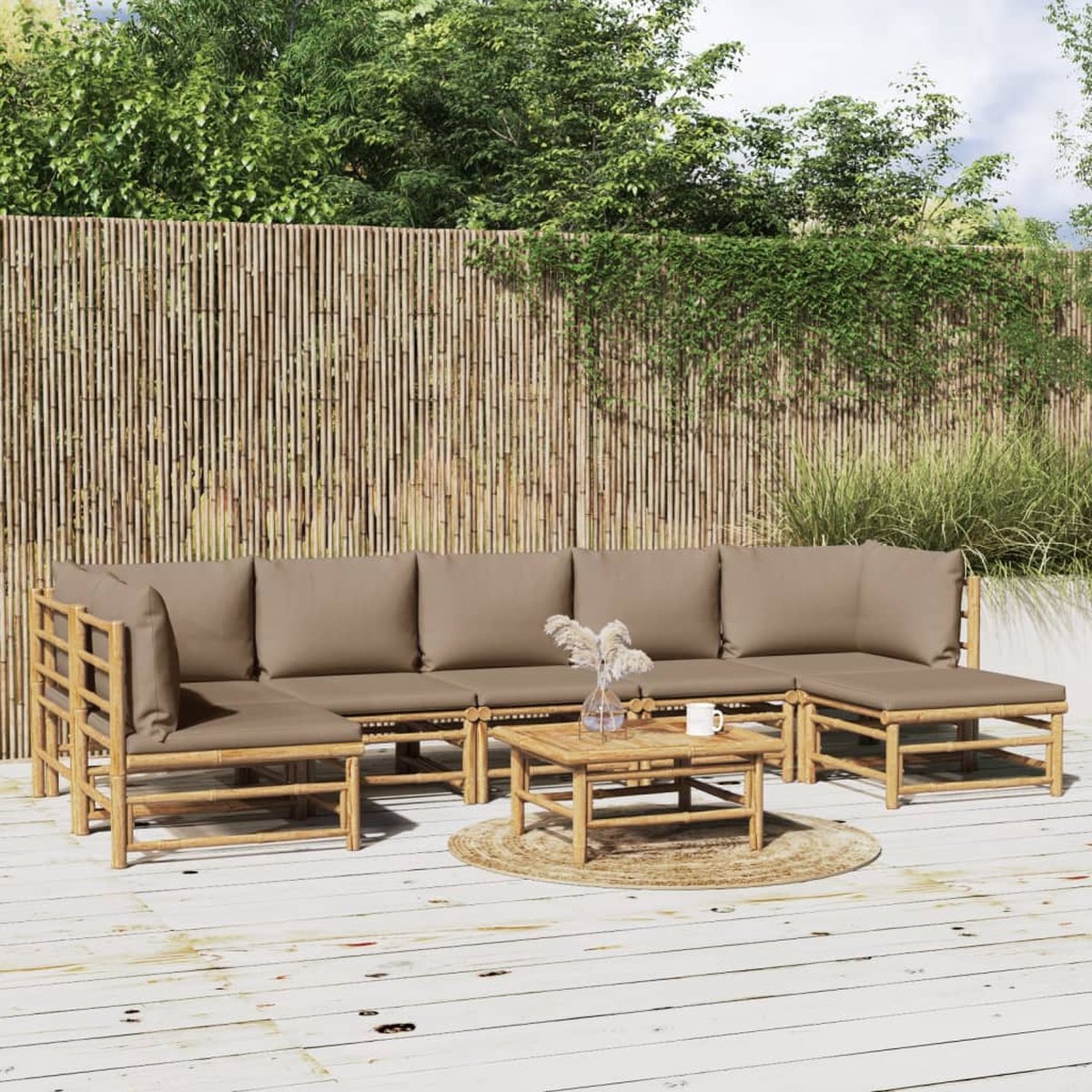 vidaXL 8-delige Loungeset met kussens bamboe taupe - Bruin