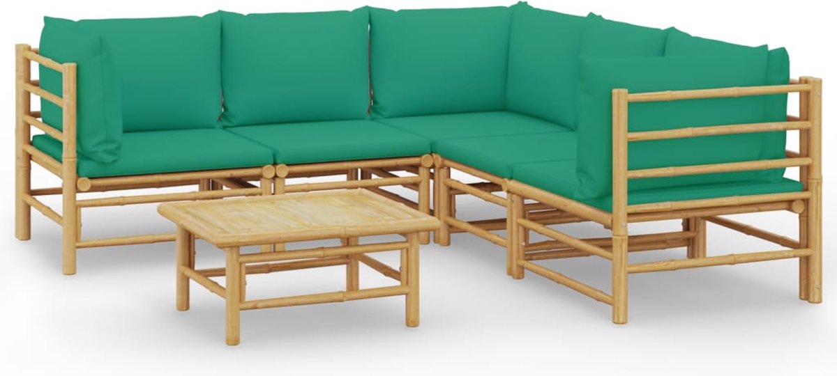 vidaXL 6-delige Loungeset met kussens bamboe groen - Bruin