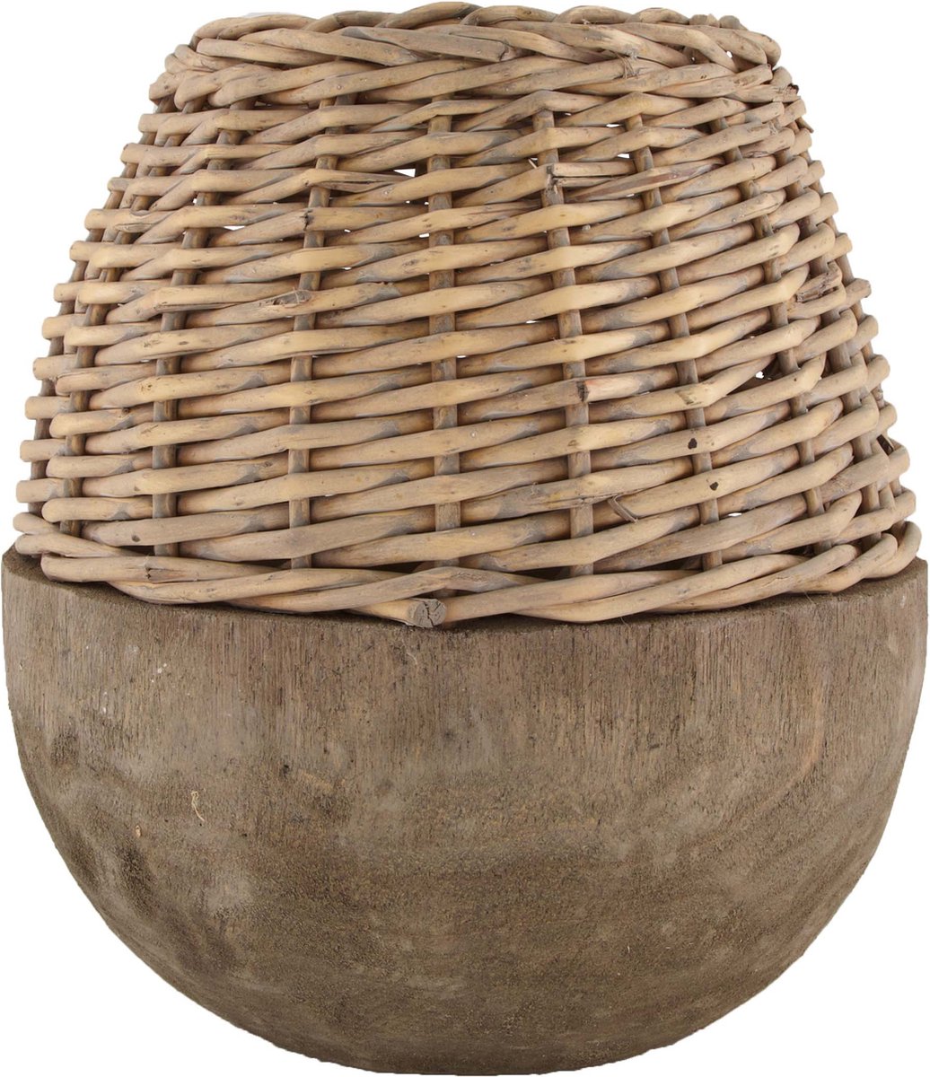 Dijk Natural Collections DKNC - Vaas met wilg paulownia hout - 29x28cm - Grijs