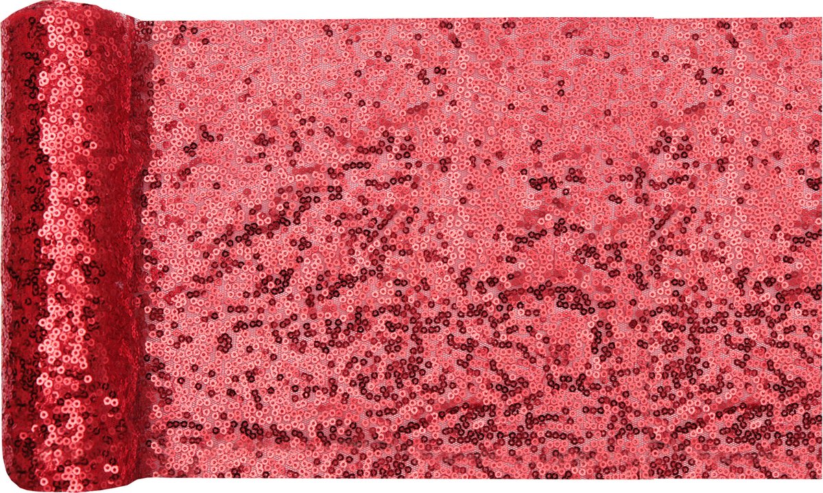 Santex Feest tafelkleed met pailletten tafelloper - op rol - zwart/ - 10 meter - Feesttafelkleden - Rood