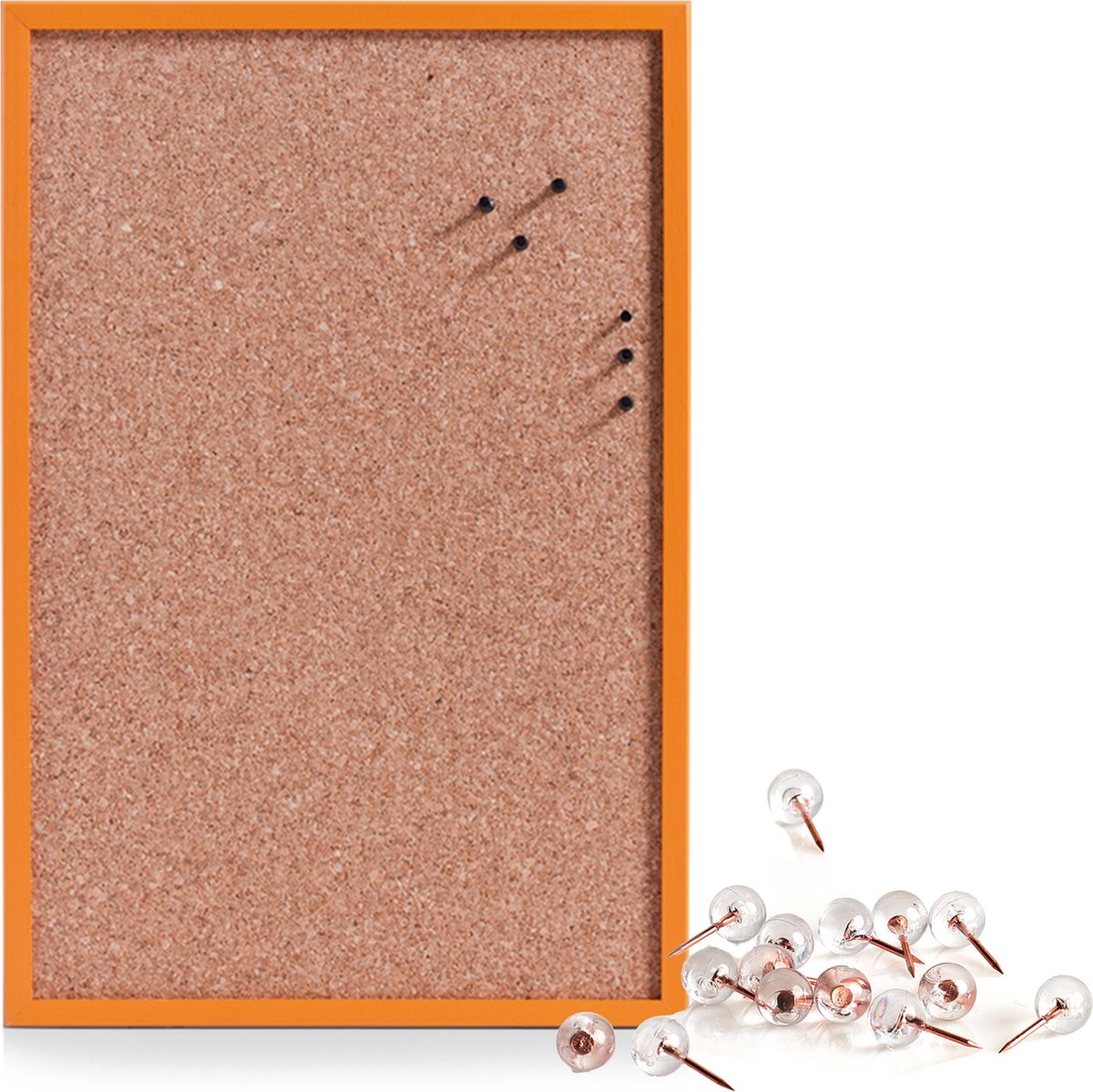 Zeller Prikbord incl. 25x punaises rose goud - 40 x 60 cm kurk - Prikborden - Oranje