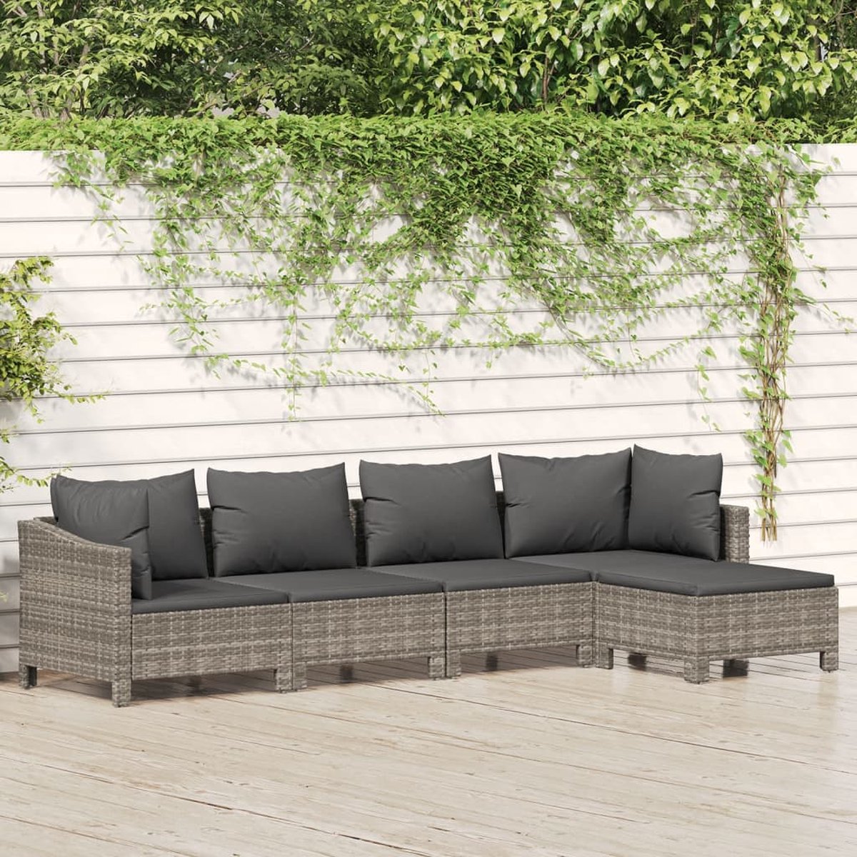 vidaXL 5-delige Loungeset met kussens poly rattan - Grijs