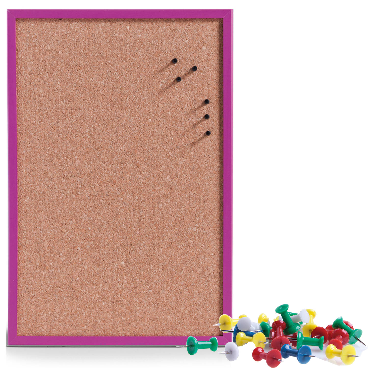 Zeller Prikbord incl. 25x punaises gekleurd - 40 x 60 cm kurk - Prikborden - Paars