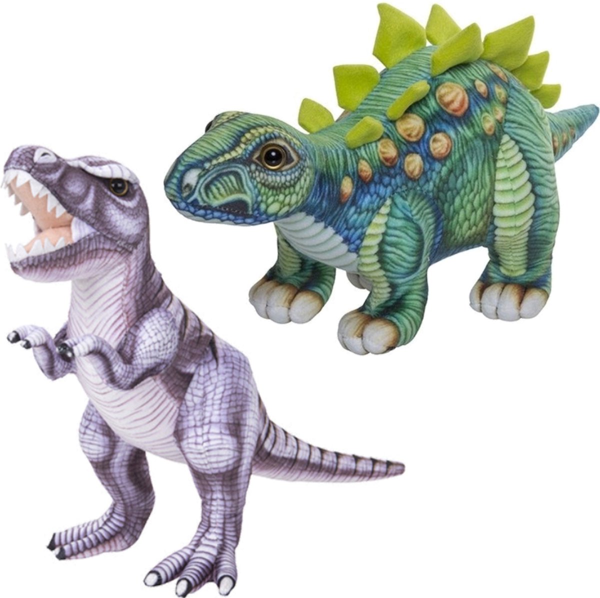 Speelgoed set van 2x pluche dino knuffels T-Rex en Stegosaurus van 30 cm - Knuffeldier