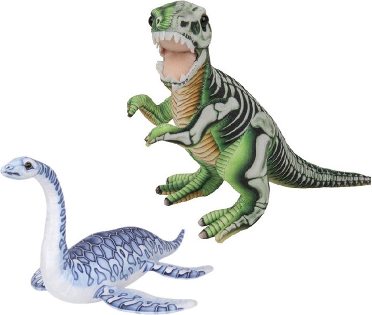 Speelgoed set van 2x pluche dino knuffels T-Rex en Plesiosaurus van 30 cm - Knuffeldier