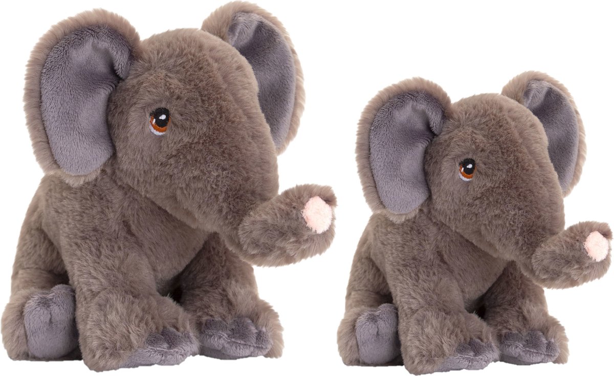 Keel Toys - Pluche knuffel dieren set 2x olifanten 18 en 25 cm - Knuffeldier