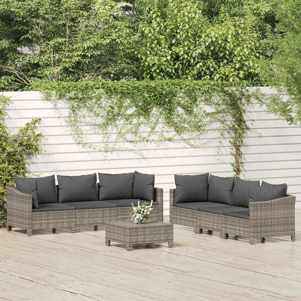 vidaXL 7-delige Loungeset met kussens poly rattan - Gris