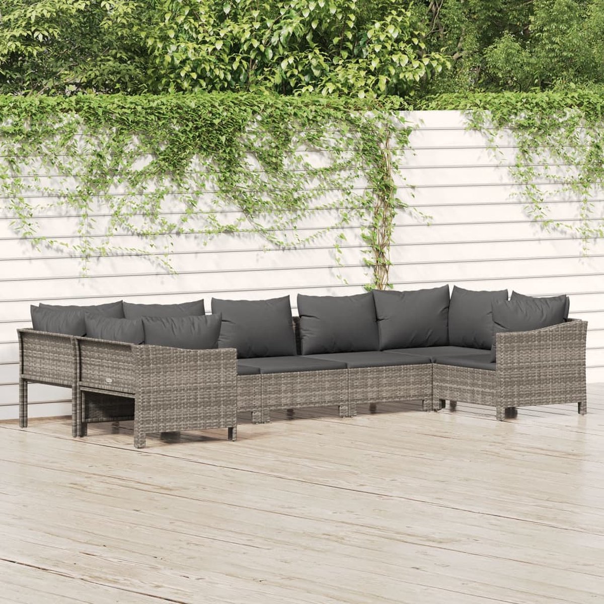 vidaXL 7-delige Loungeset met kussens poly rattan - Gris