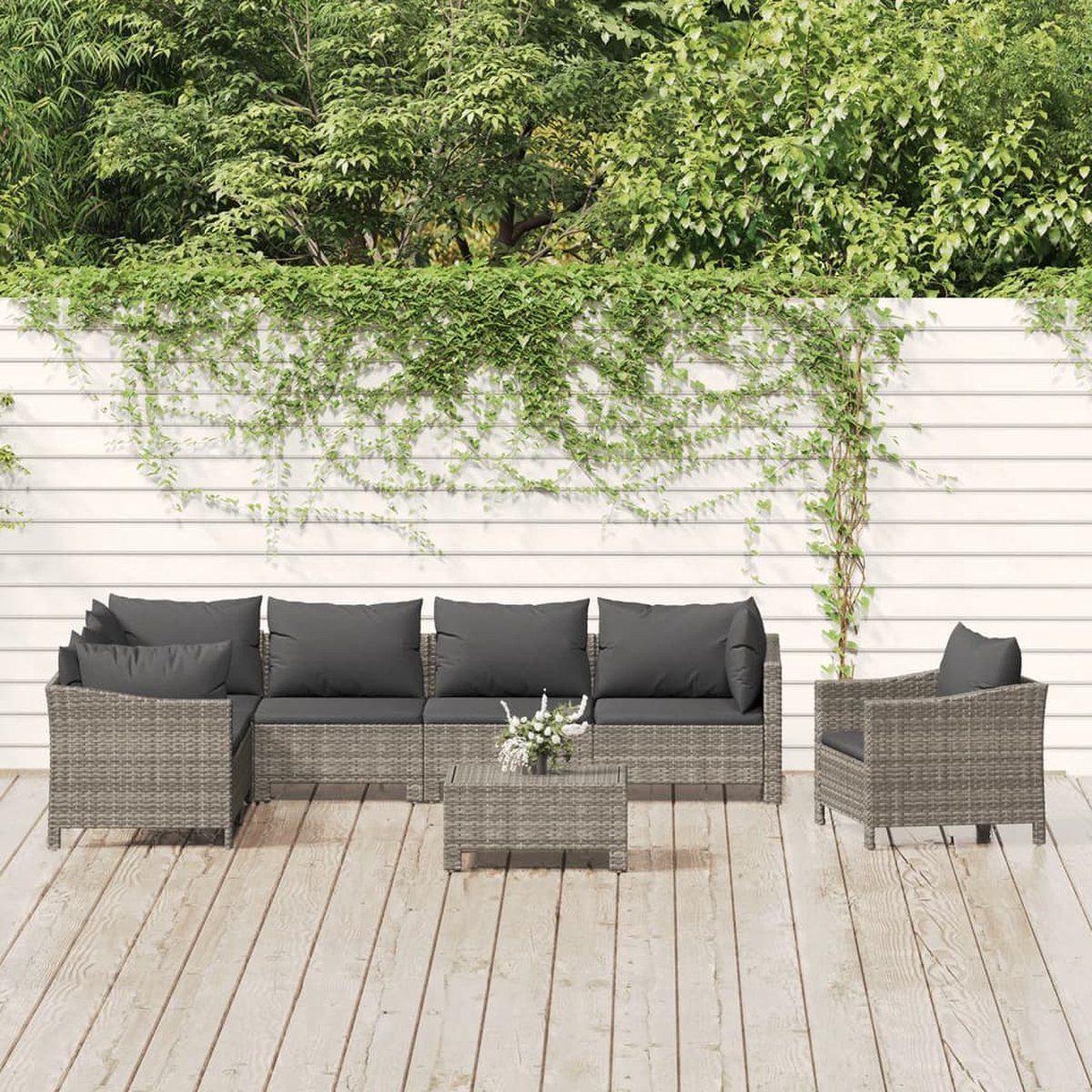 vidaXL 8-delige Loungeset met kussens poly rattan - Grijs