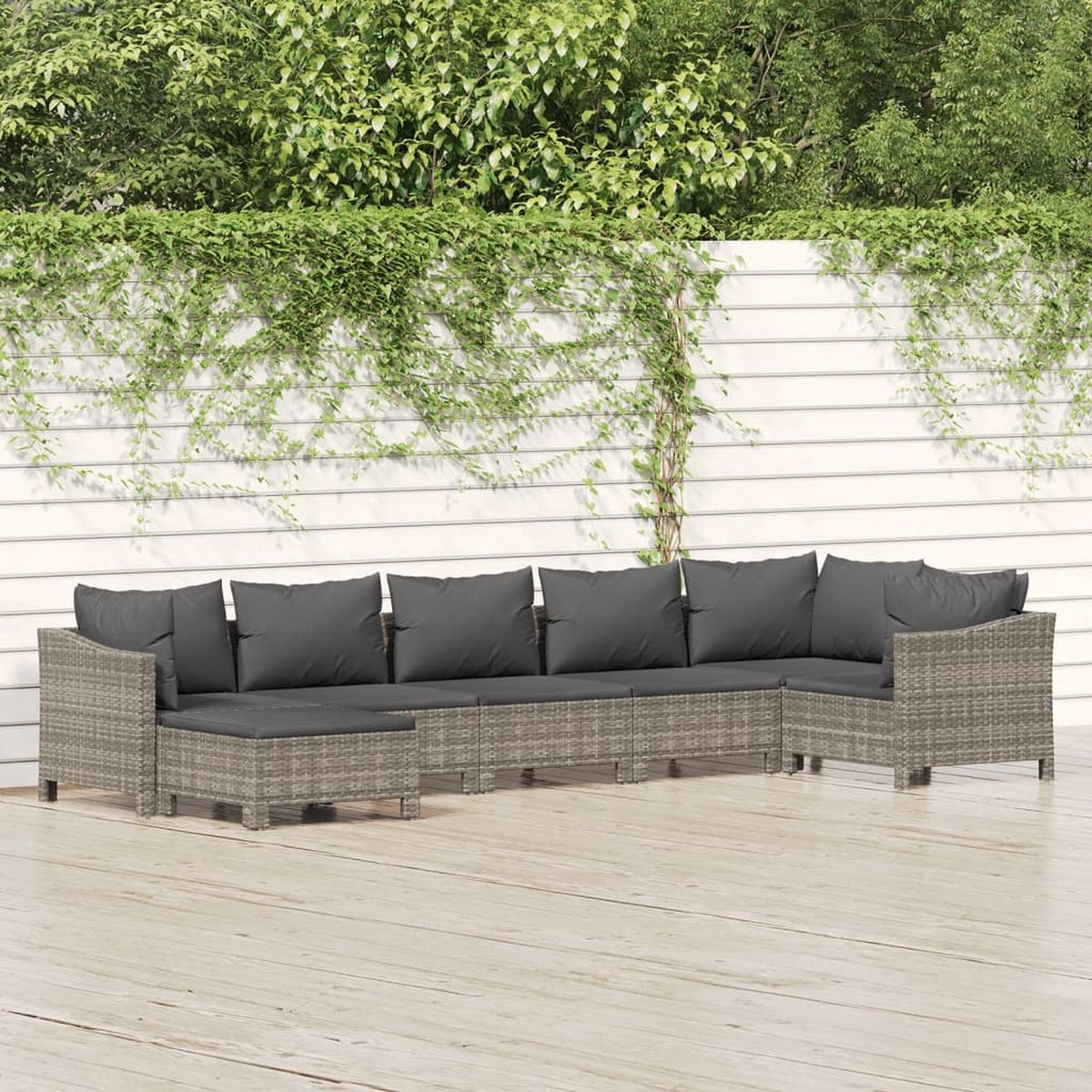 vidaXL 7-delige Loungeset met kussens poly rattan - Grijs