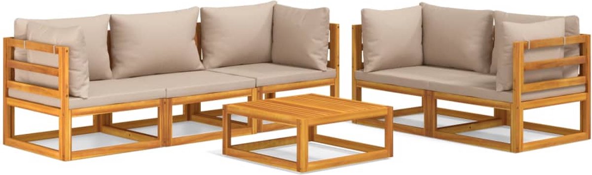 vidaXL 6-delige Loungeset met taupe kussens massief hout - Bruin