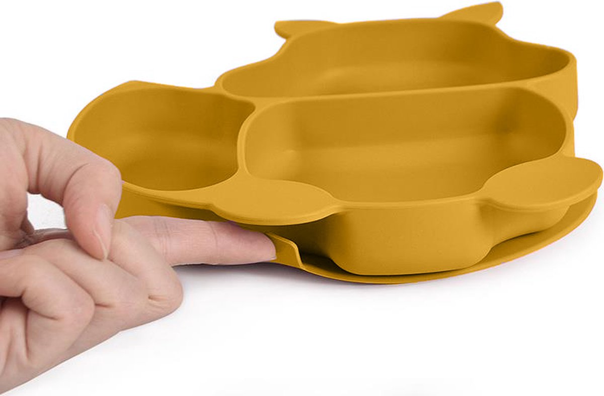 Dutsi - Siliconen Baby en Kind Serviesset - Zuignap bord + Lepel + Fork - Wijnrood Vosje
