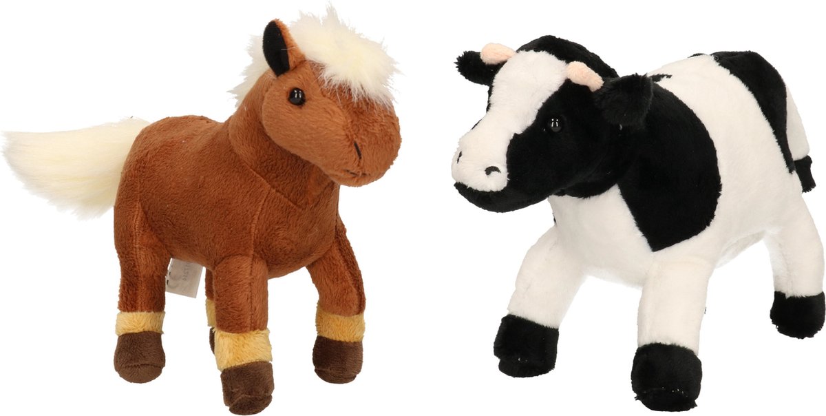 Pluche knuffel boerderijdieren set Koe en Paard van 20 cm - Knuffel boederijdieren