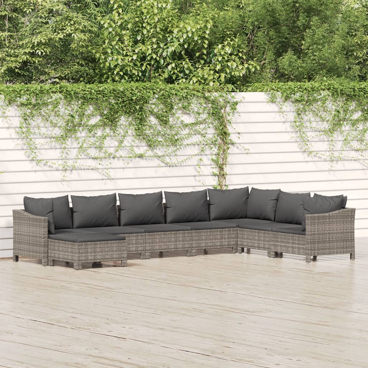 vidaXL 8-delige Loungeset met kussens poly rattan - Grijs