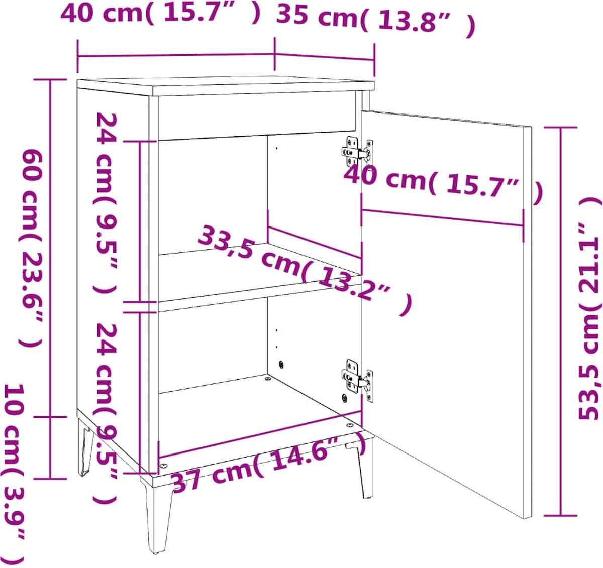 vidaXL Nachtkastjes 2 st 40x35x70 cm bewerkt hout sonoma eikenkleurig - Bruin