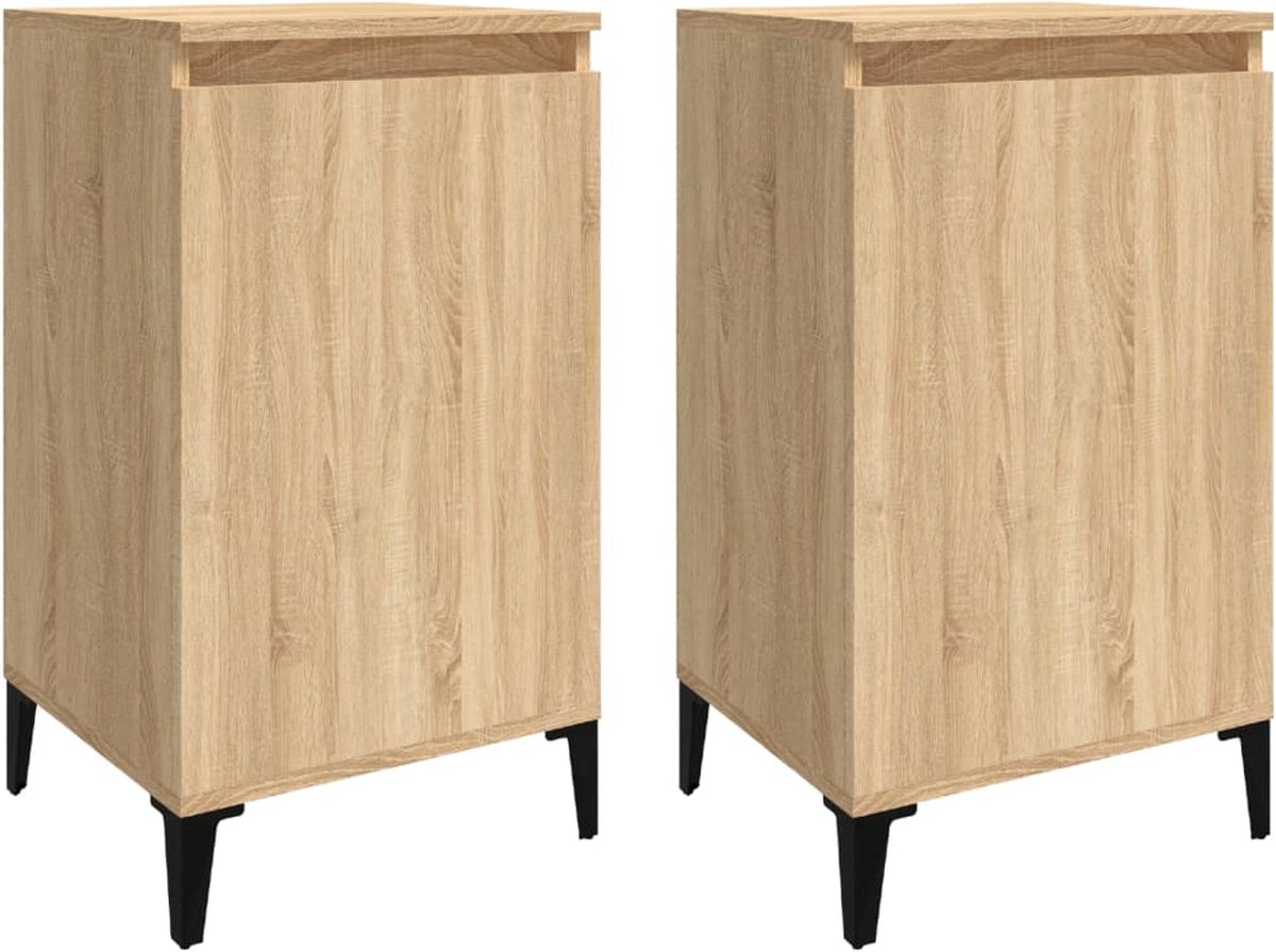 vidaXL Nachtkastjes 2 st 40x35x70 cm bewerkt hout sonoma eikenkleurig - Bruin
