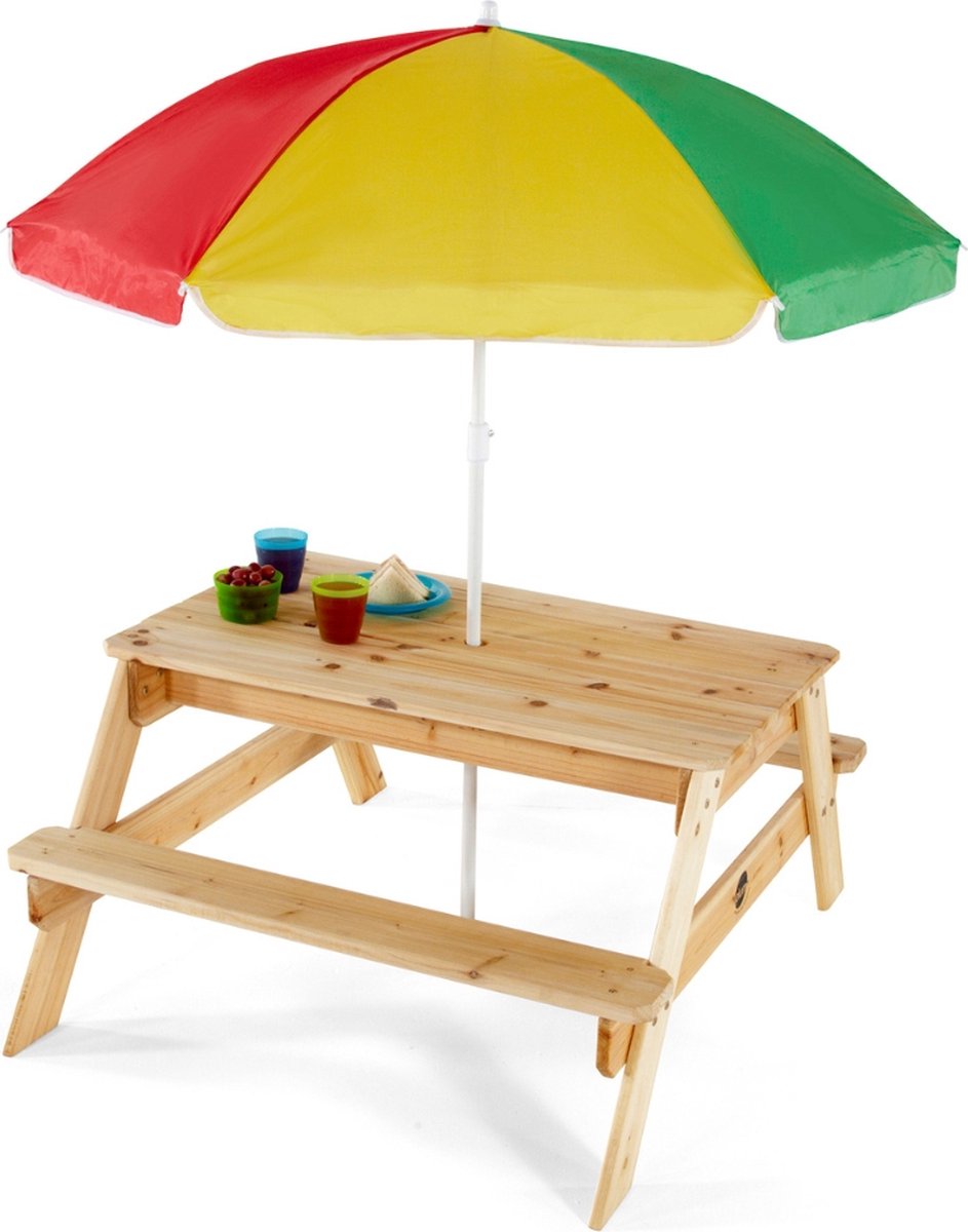 Plum Picknicktafel voor kinderen met parasol - Hout - Naturel - Bruin