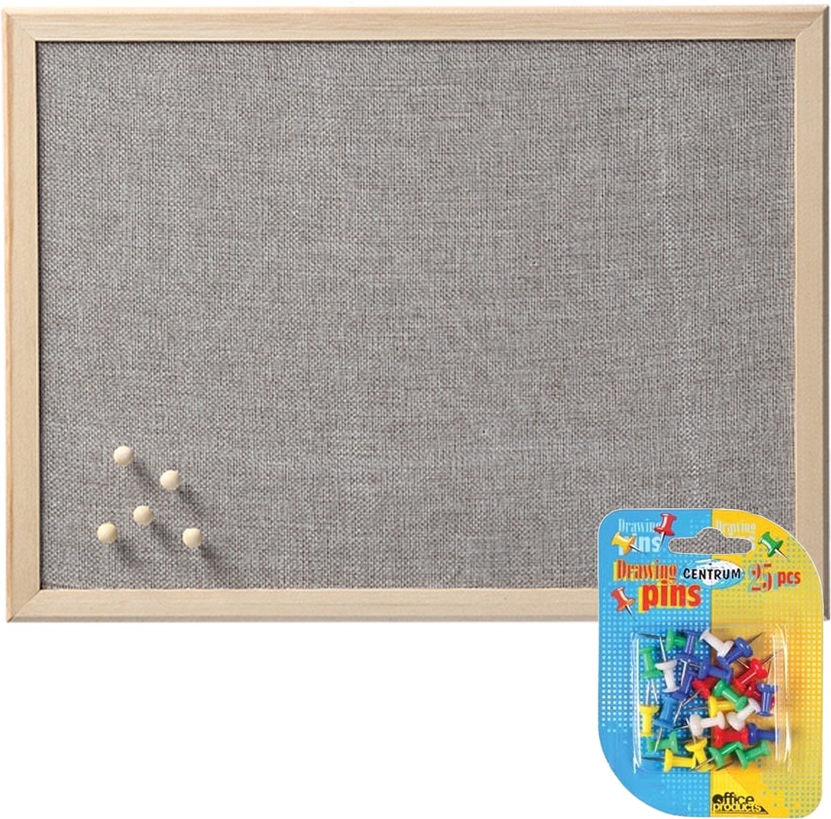 Zeller Prikbord incl. 25x punaises gekleurd - textiel - 40 x 60 cm - licht - Prikborden - Grijs